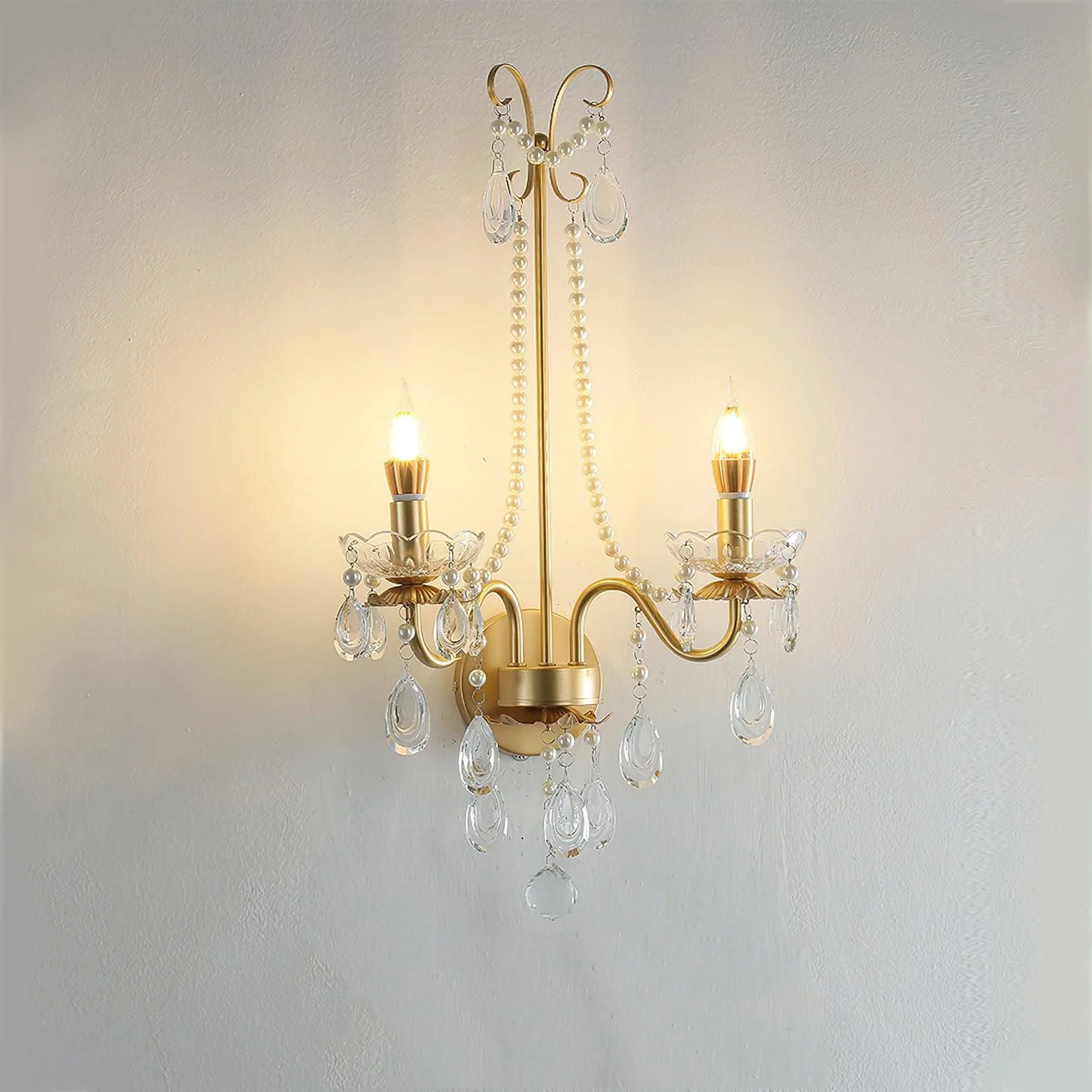 Nydoraris Elegance Pearl Chain Crystal Wall Lamp - Image 7