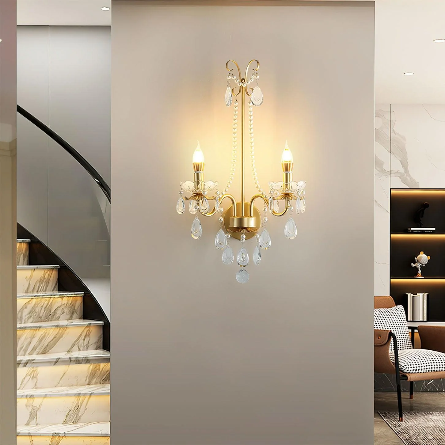 Nydoraris Elegance Pearl Chain Crystal Wall Lamp - Image 9