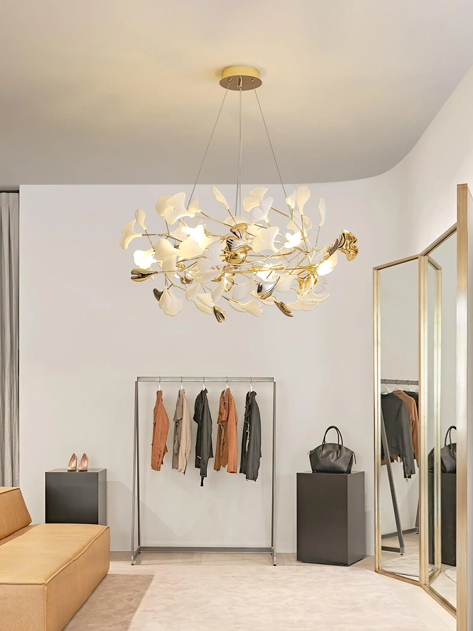 Olivia Ceramic Gingko  Chandelier Round and Rectangular Design - Image 2