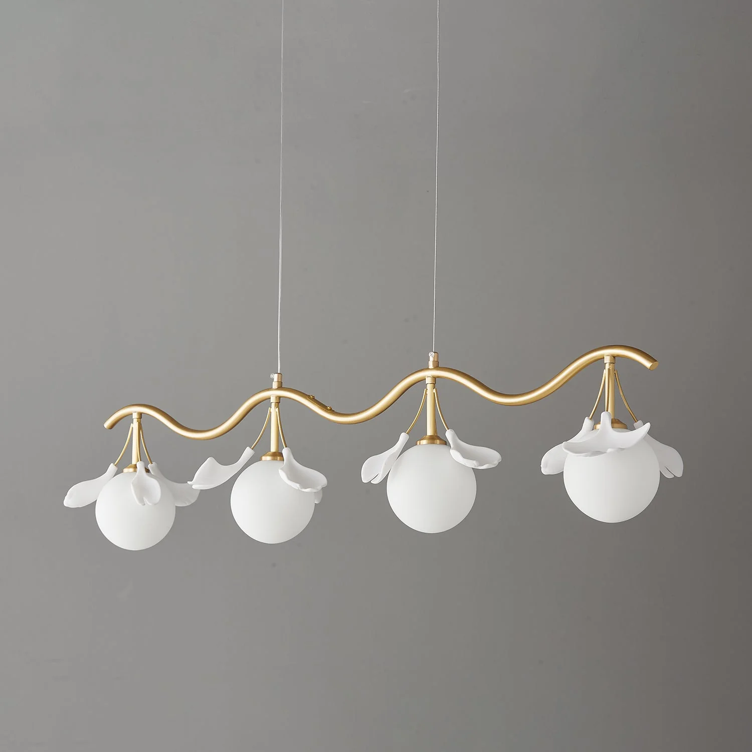 Olivia Ceramic Gingko Floral Brass Chandelier - Image 10