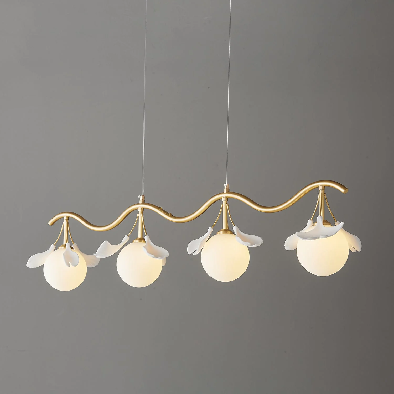 Olivia Ceramic Gingko Floral Brass Chandelier - Image 11