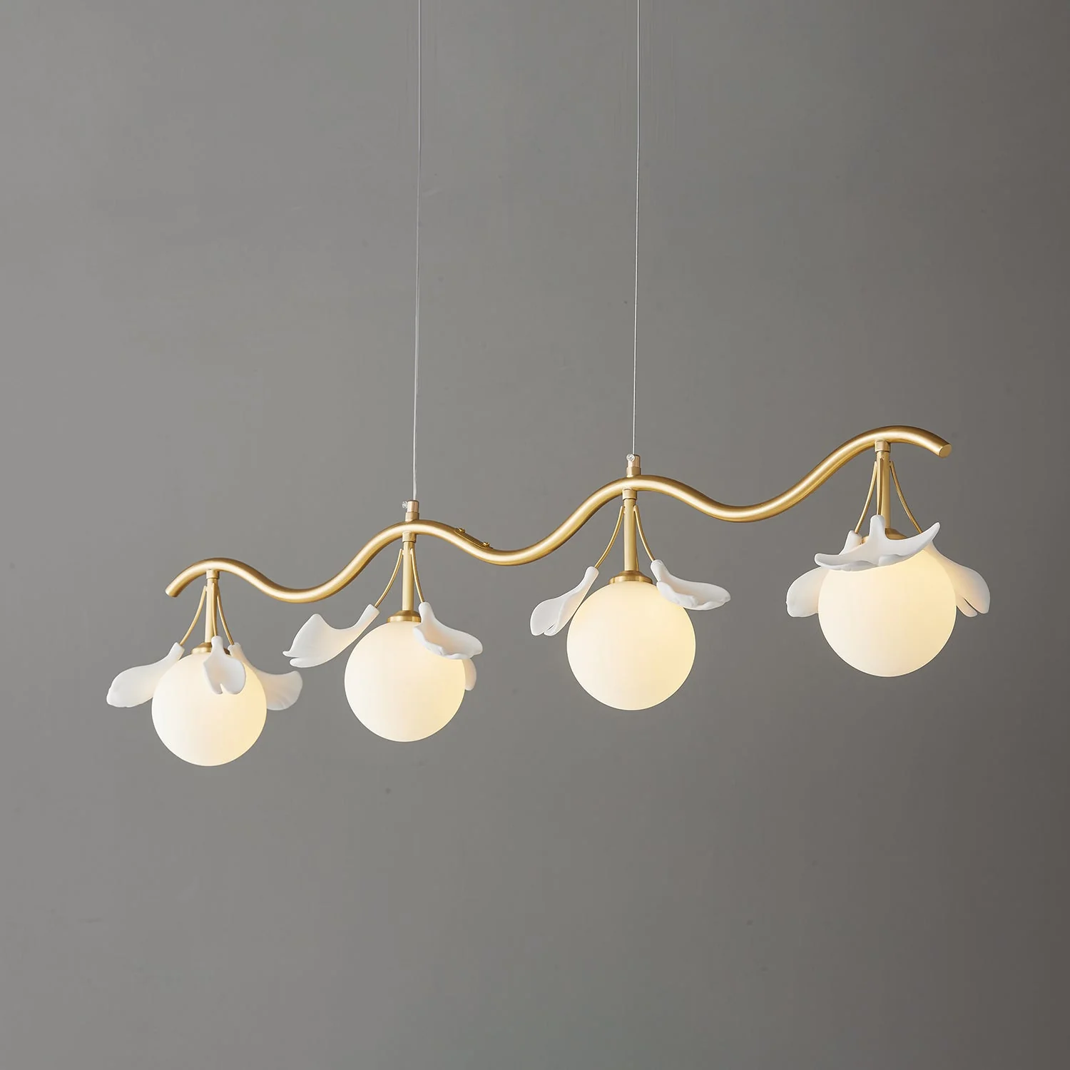 Olivia Ceramic Gingko Floral Brass Chandelier - Image 13