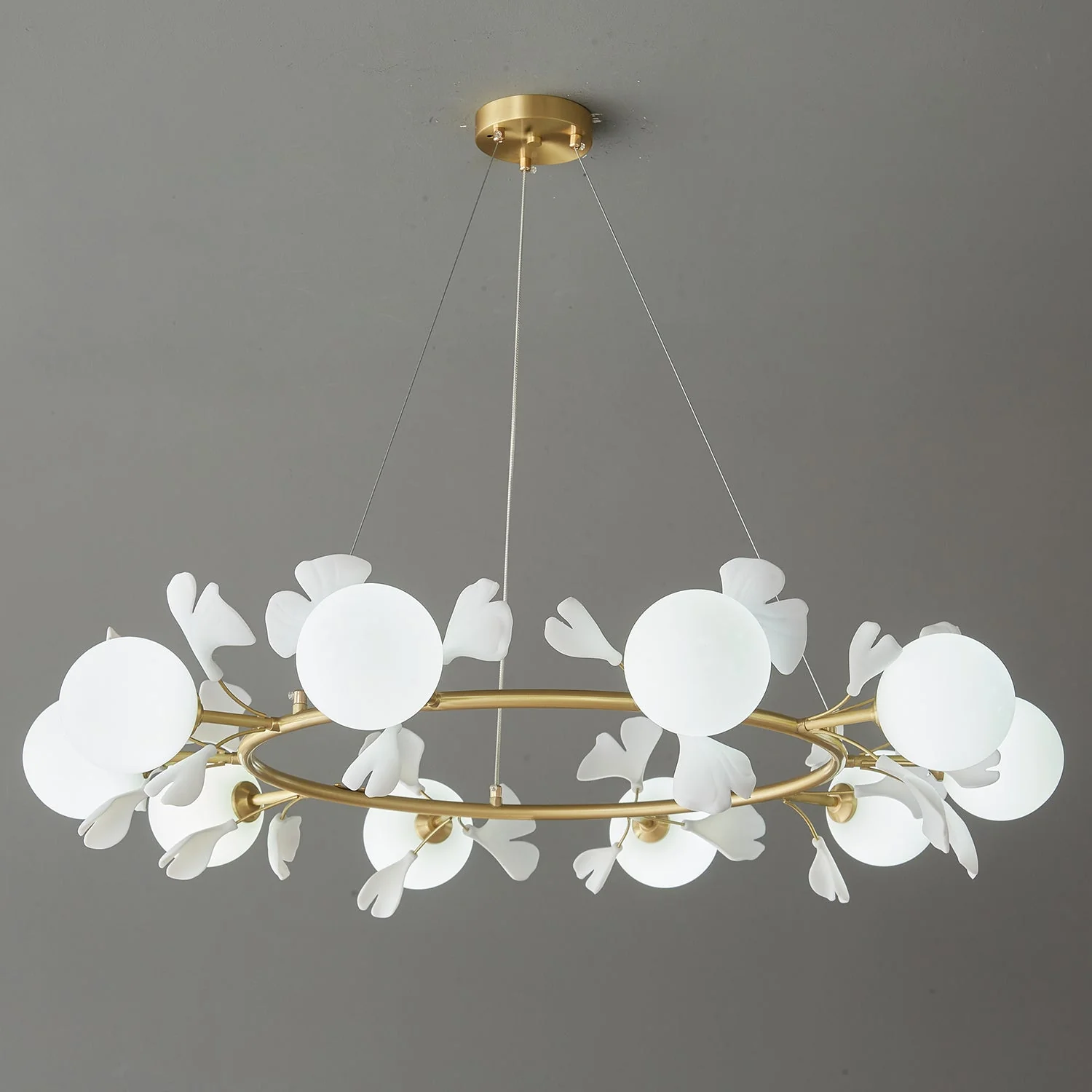 Olivia Ceramic Gingko Floral Brass Chandelier - Image 17