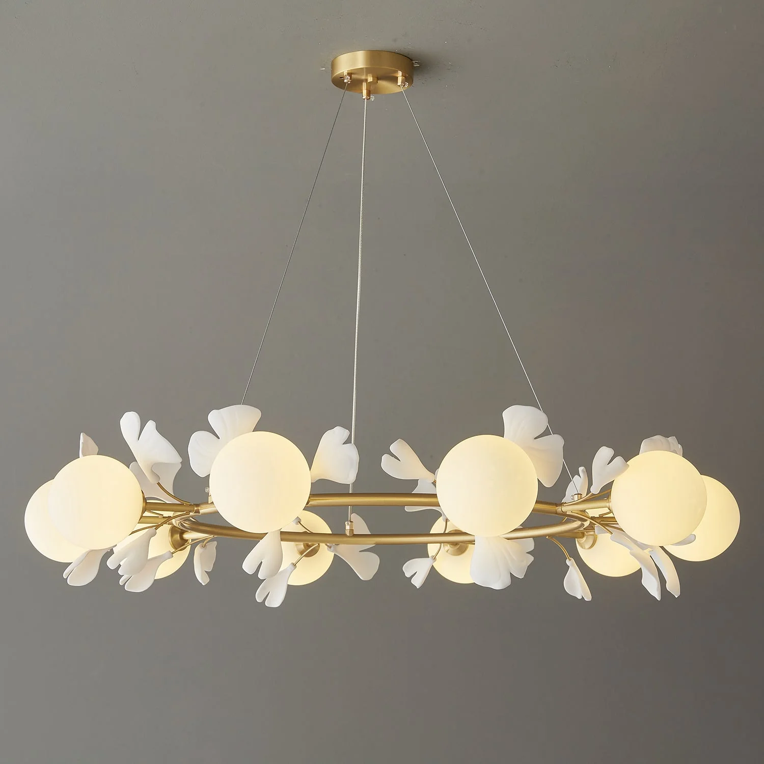 Olivia Ceramic Gingko Floral Brass Chandelier - Image 18