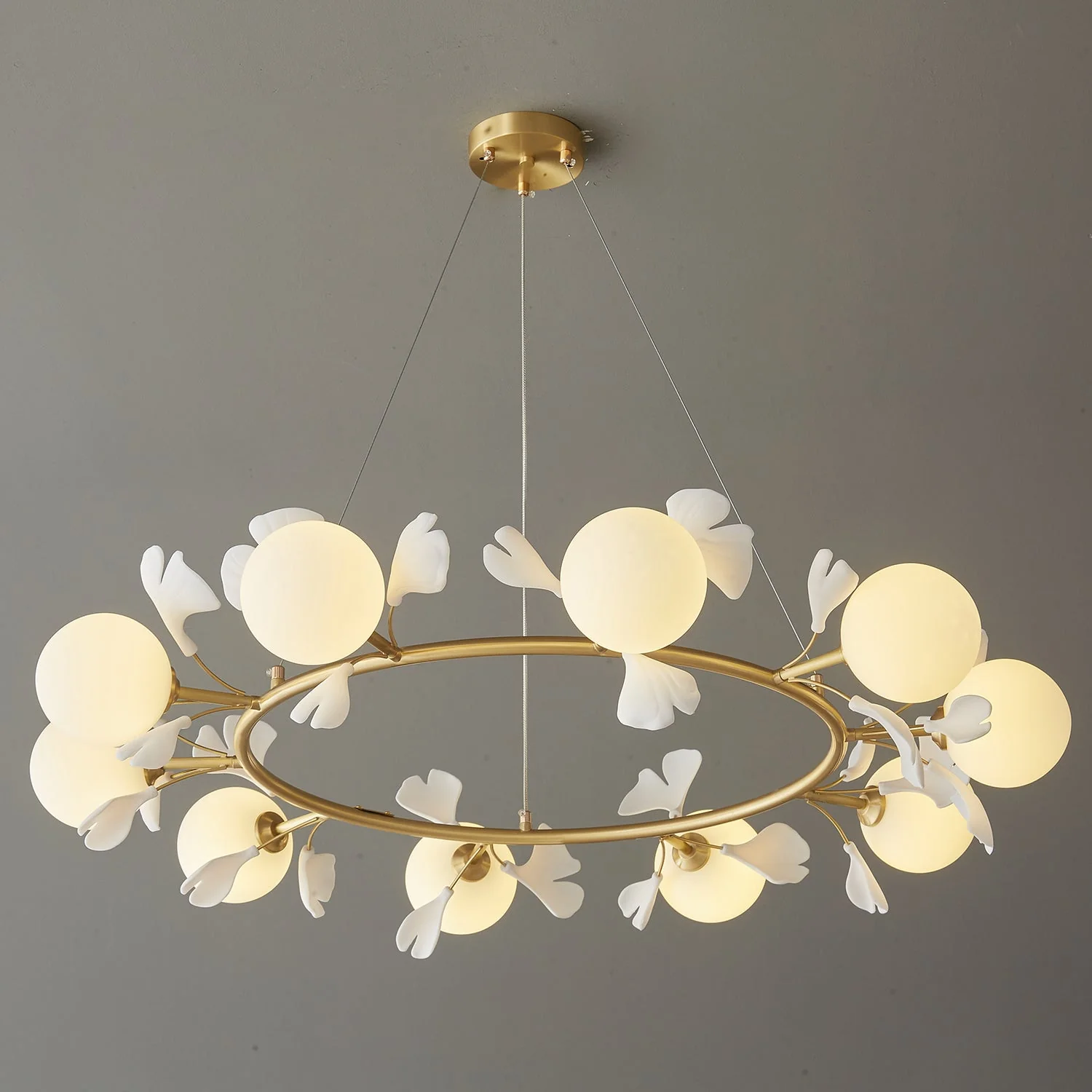 Olivia Ceramic Gingko Floral Brass Chandelier - Image 19