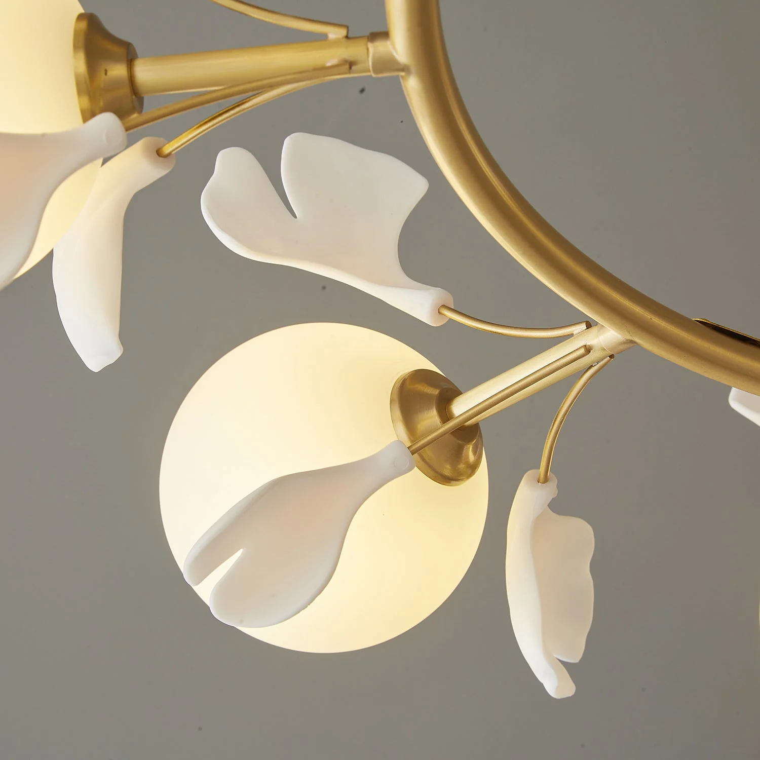 Olivia Ceramic Gingko Floral Brass Chandelier - Image 22