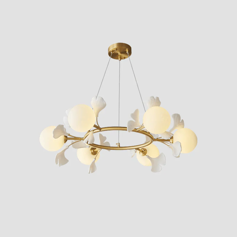 Olivia Ceramic Gingko Floral Brass Chandelier - Image 25