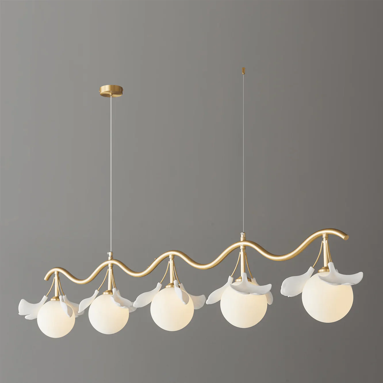 Olivia Ceramic Gingko Floral Brass Chandelier - Image 26