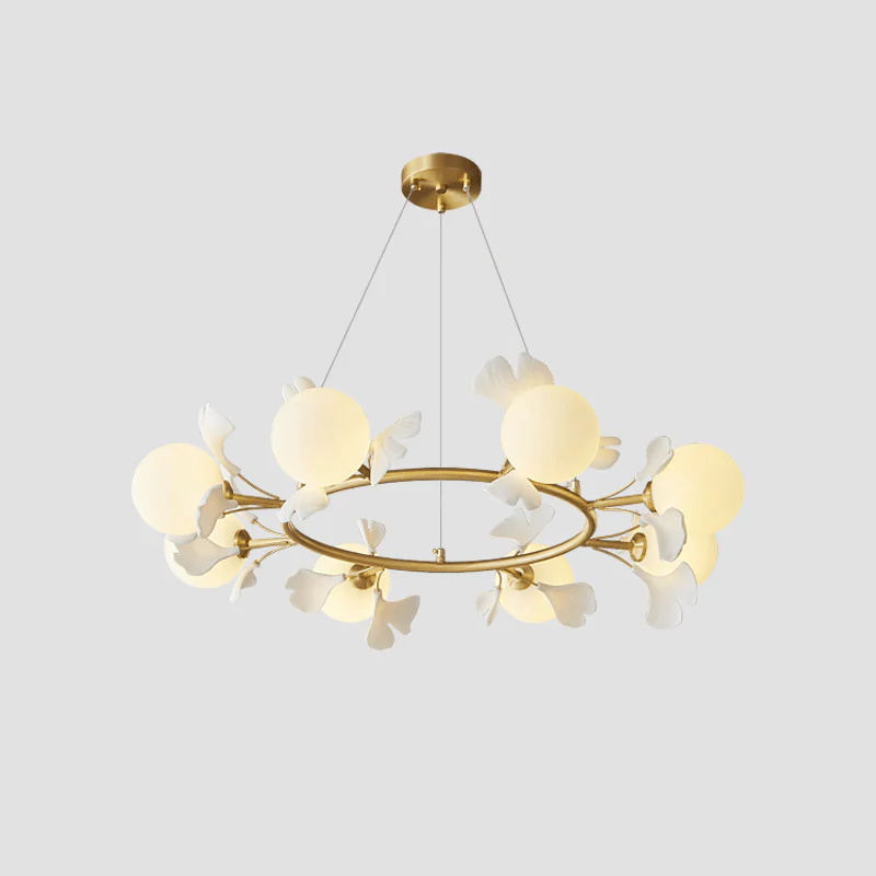 Olivia Ceramic Gingko Floral Brass Chandelier - Image 27