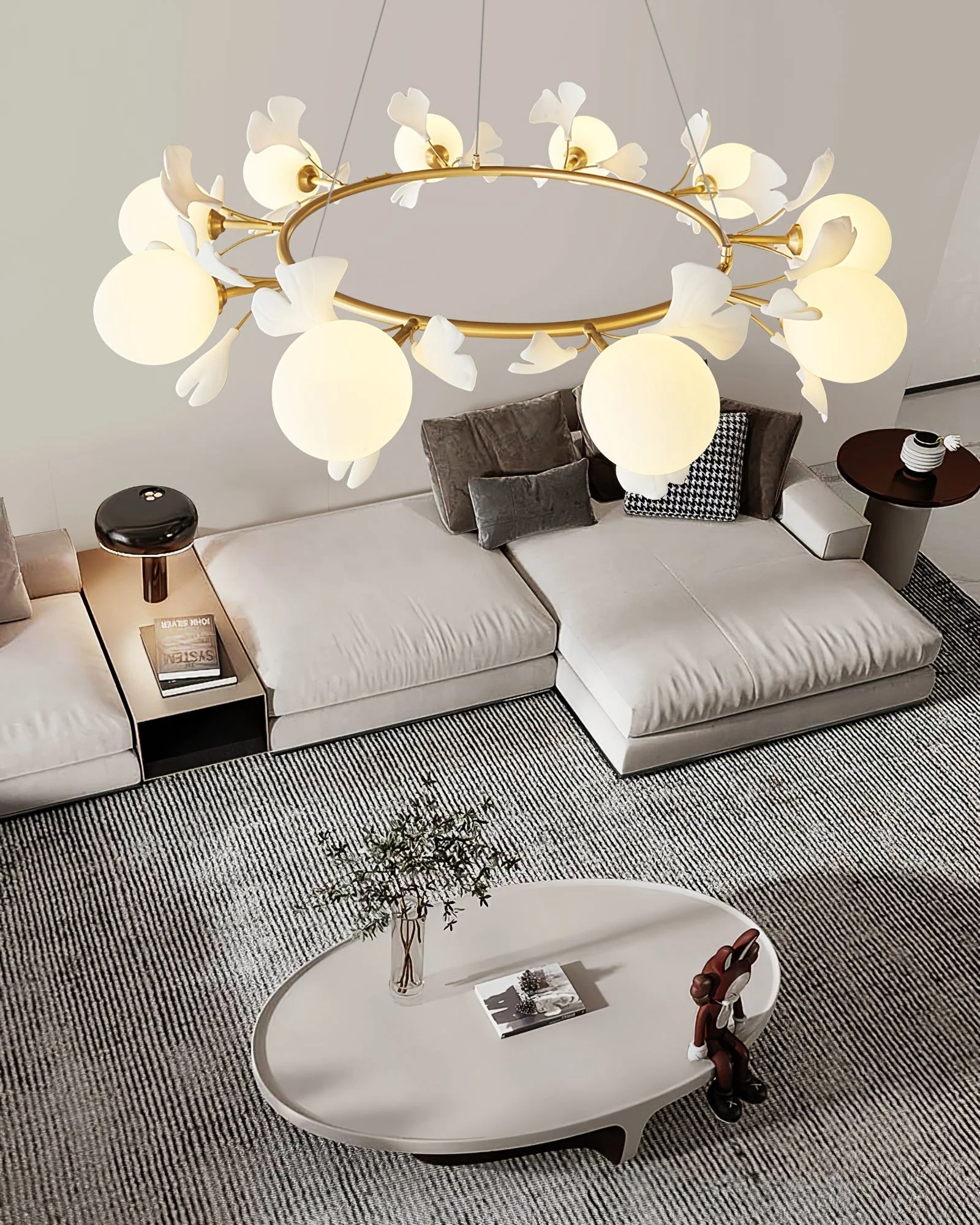Olivia Ceramic Gingko Floral Brass Chandelier - Image 28