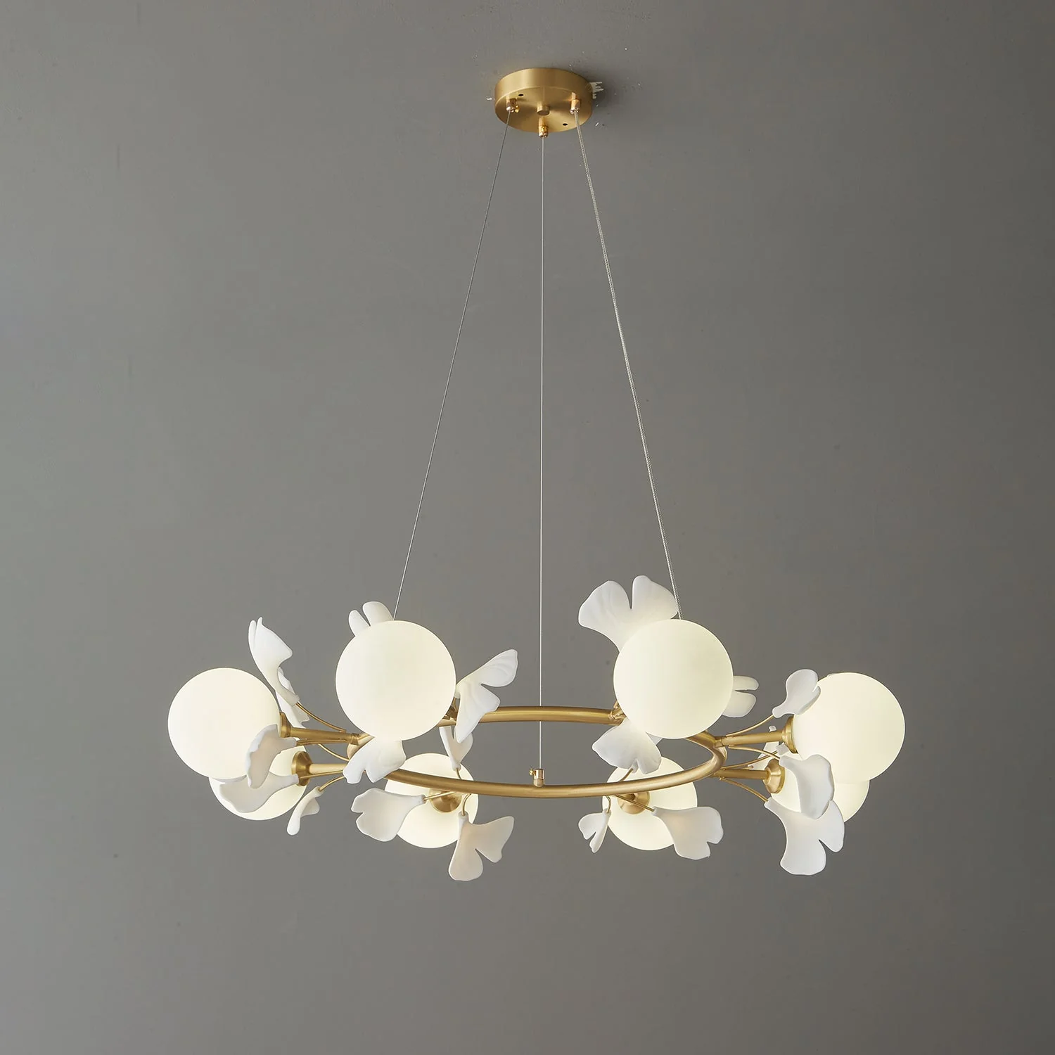 Olivia Ceramic Gingko Floral Brass Chandelier - Image 34