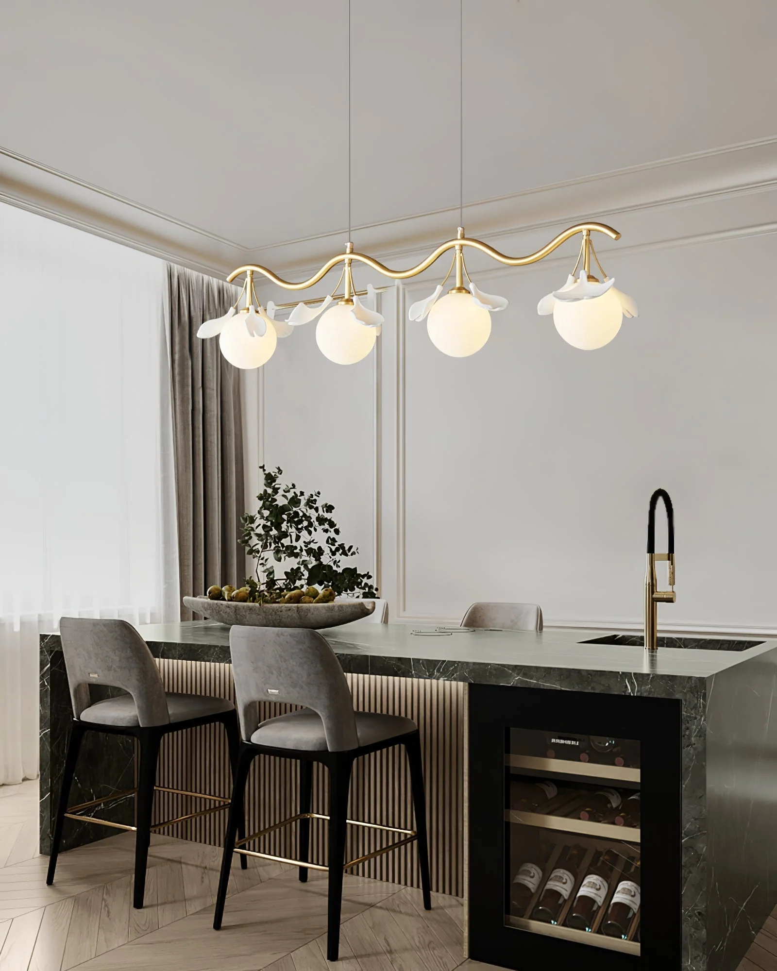 Olivia Ceramic Gingko Floral Brass Chandelier - Image 40