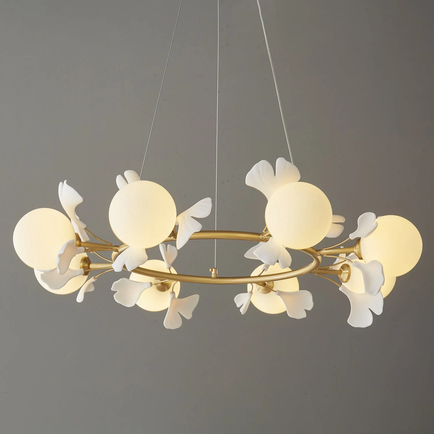 Olivia Ceramic Gingko Floral Brass Chandelier - Image 41