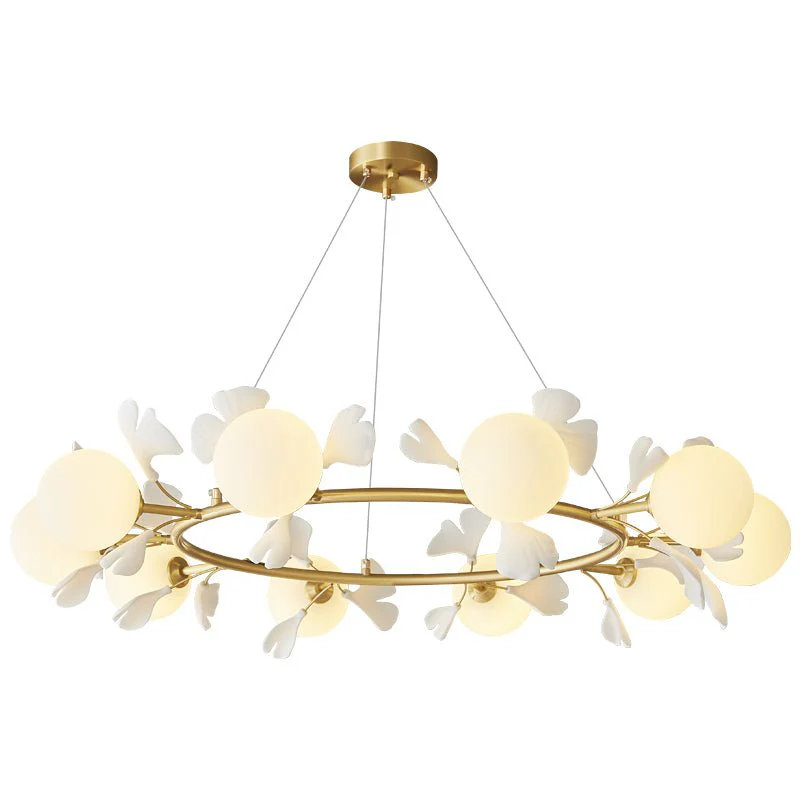 Olivia Ceramic Gingko Floral Brass Chandelier - Image 43