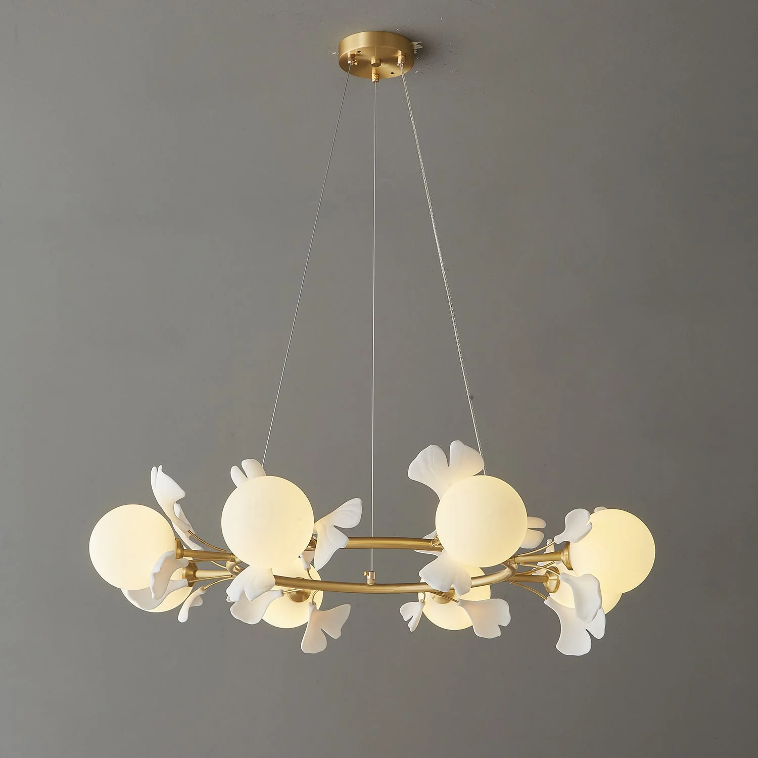 Olivia Ceramic Gingko Floral Brass Chandelier - Image 44