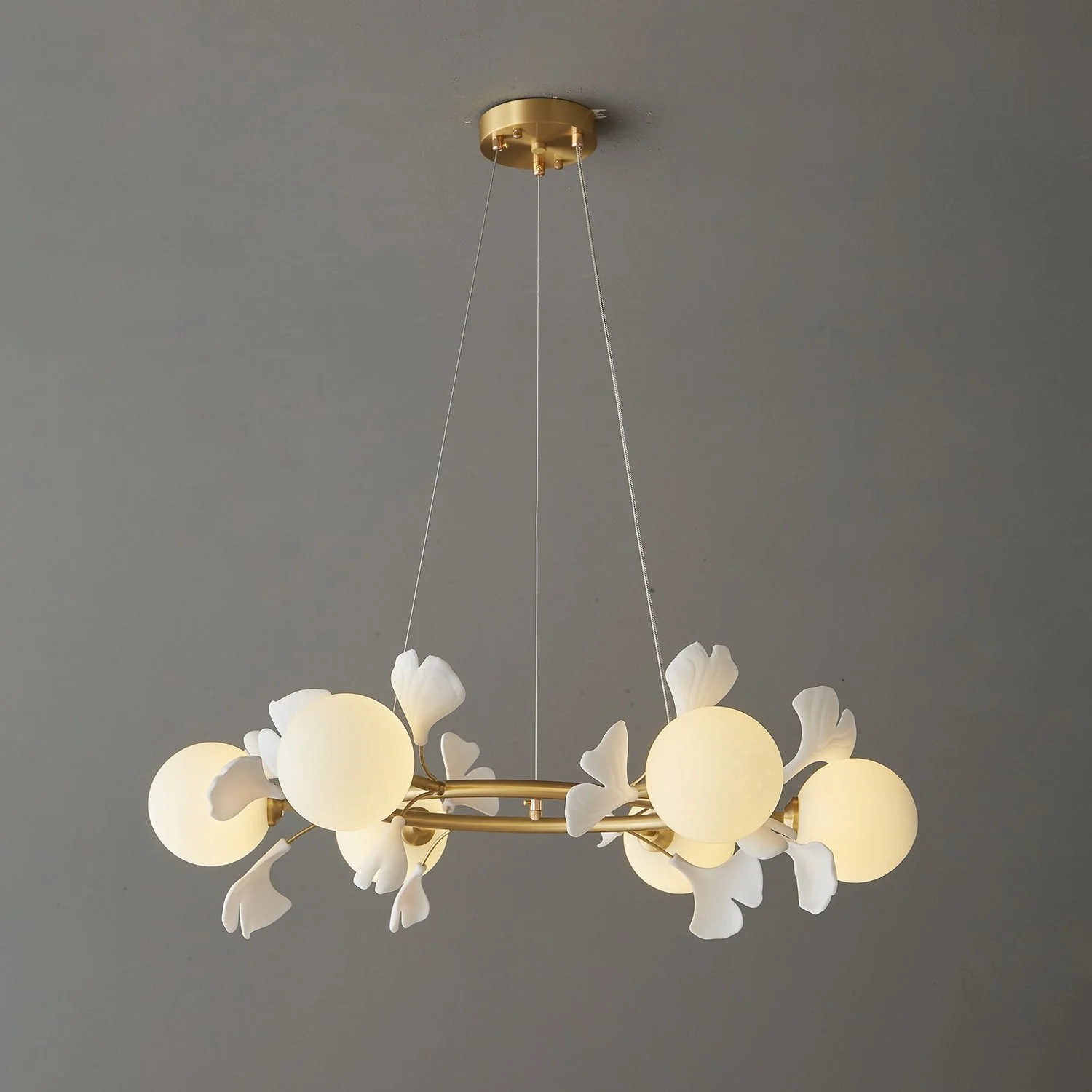 Olivia Ceramic Gingko Floral Brass Chandelier - Image 47