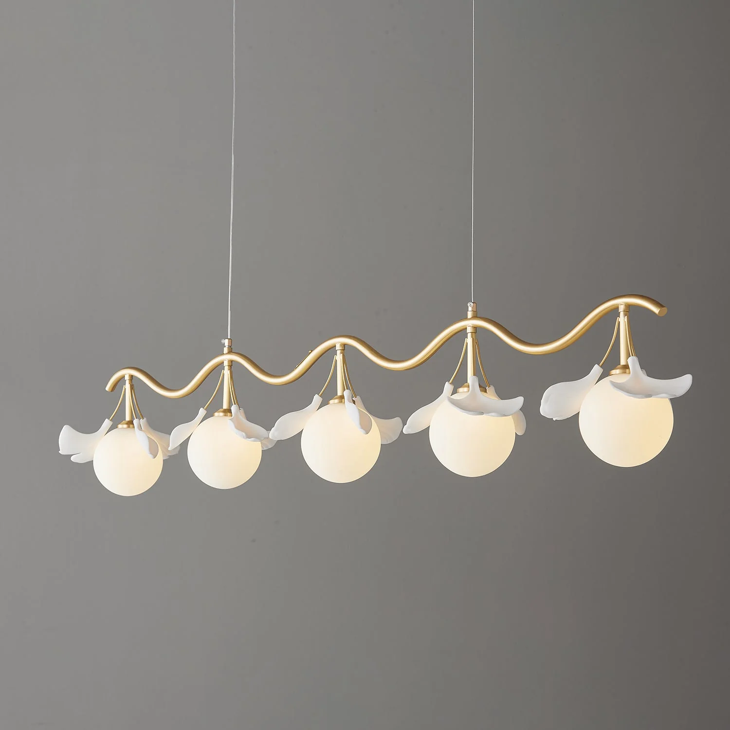 Olivia Ceramic Gingko Floral Brass Chandelier - Image 6