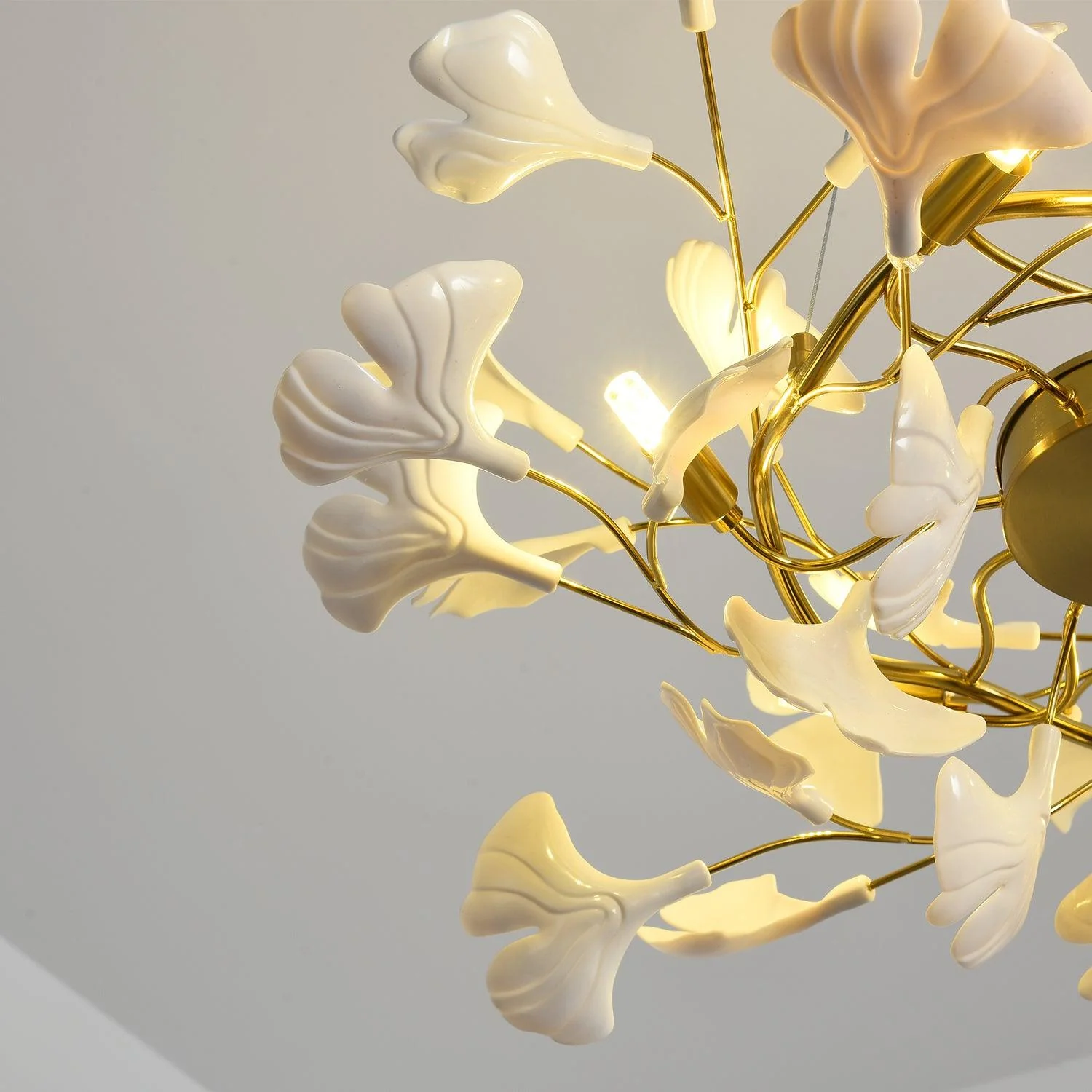 Olivia Ceramic Gingko Leaf  Ceiling Light Gold and White Leaves - Image 10