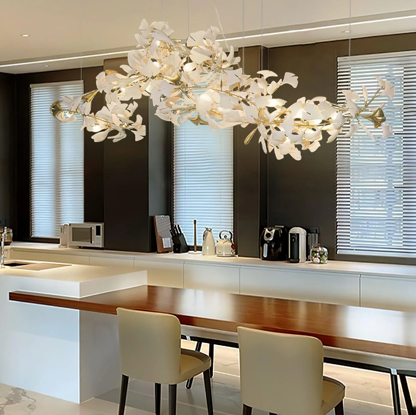 Olivia Ceramic Gingko Leaf Chandelier W-Shape - Image 16