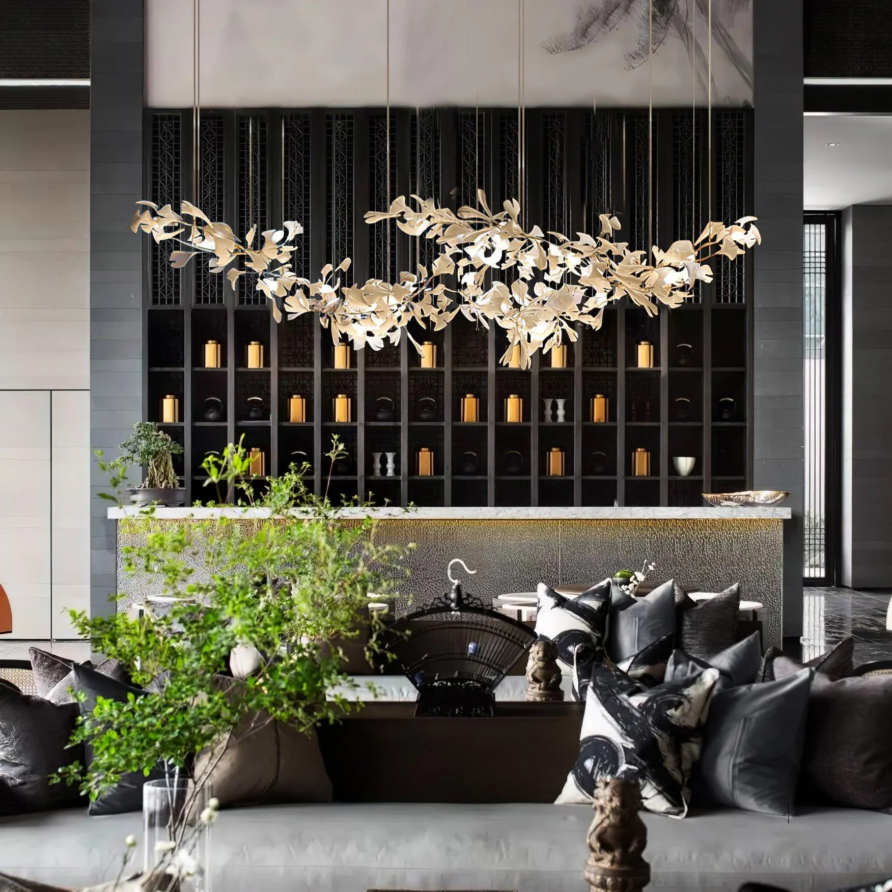 Olivia Ceramic Gingko Leaf Chandelier W-Shape - Image 2