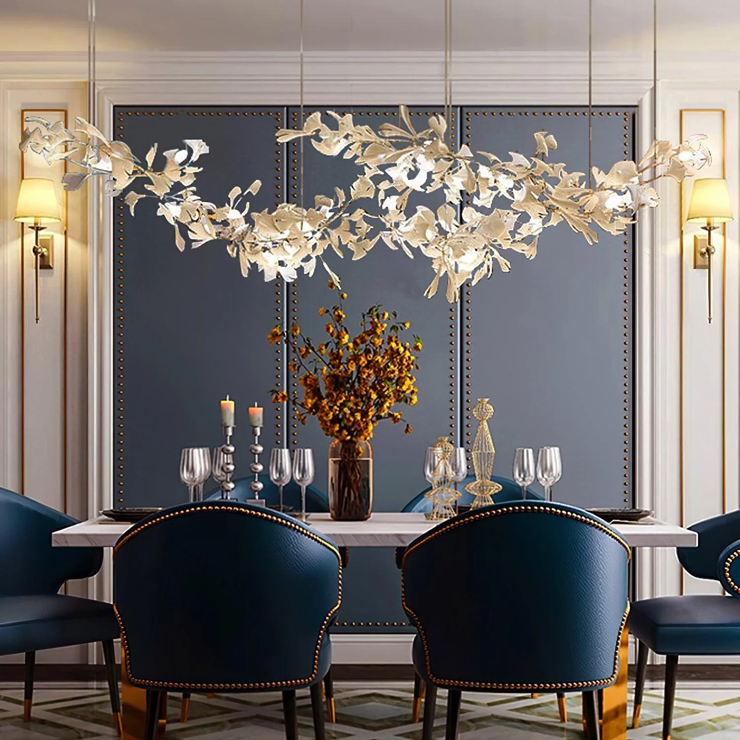 Olivia Ceramic Gingko Leaf Chandelier W-Shape - Image 3