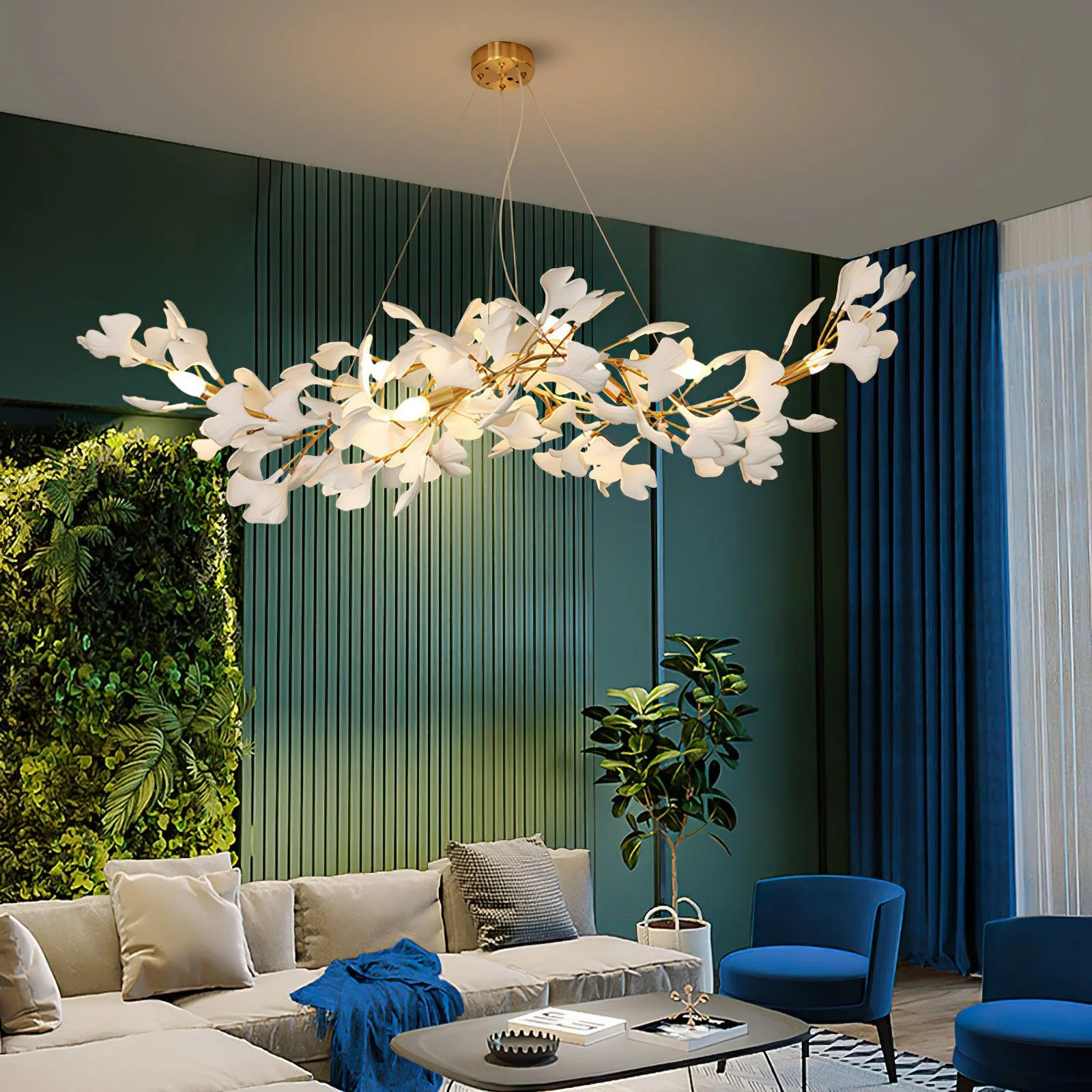 Olivia Ceramic Gingko Leaf Chandelier W-Shape - Image 4