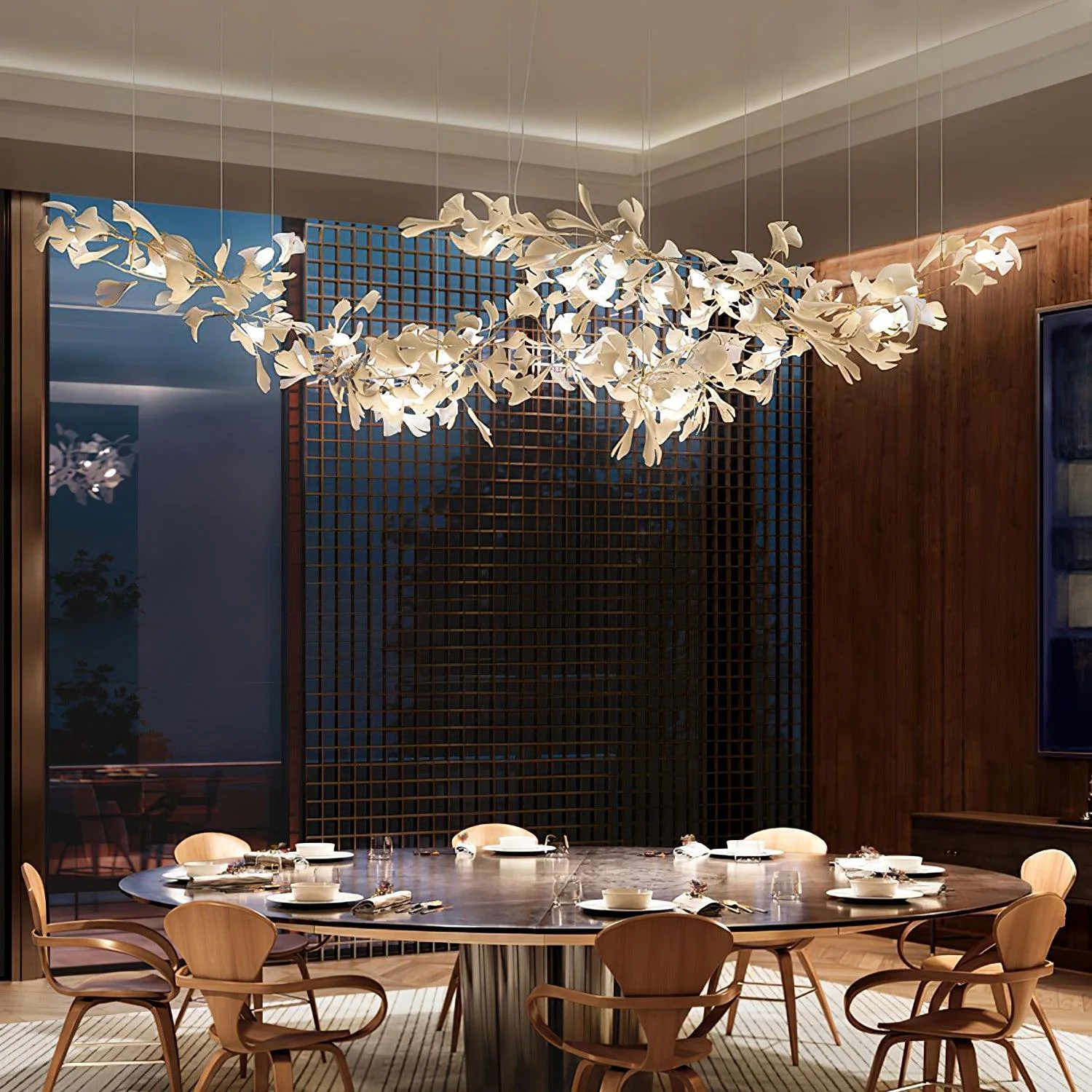 Olivia Ceramic Gingko Leaf Chandelier W-Shape - Image 8