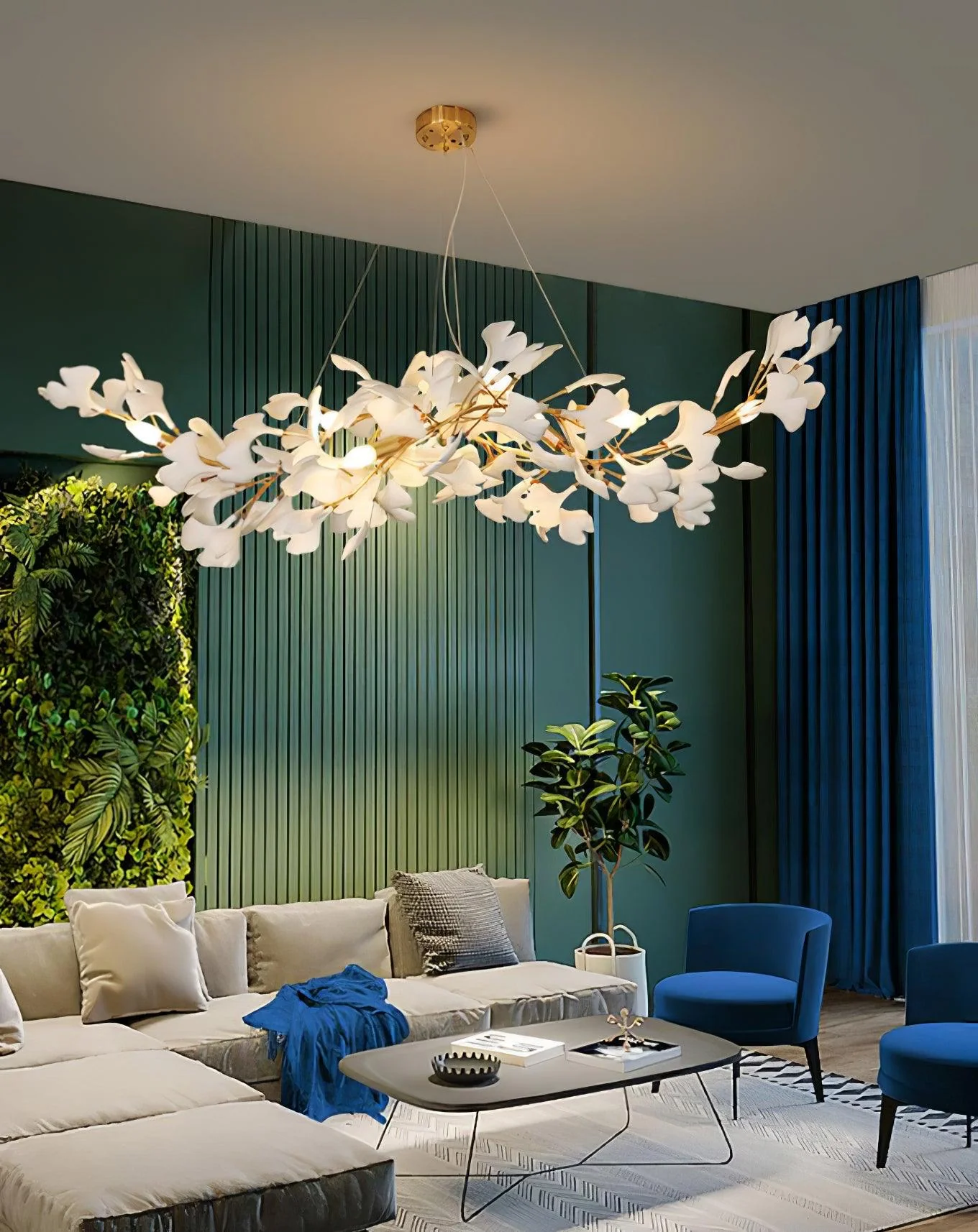 Olivia Ceramic Gingko Leaf Chandelier W-Shape - Image 9