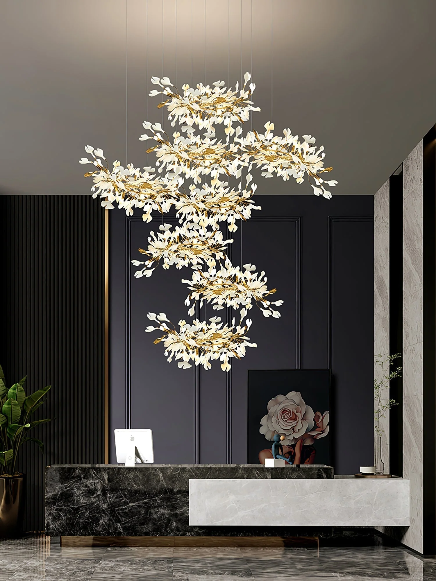 Olivia Ceramic Gingko Leaf Chandelier L196.8″/L500CM - Image 107