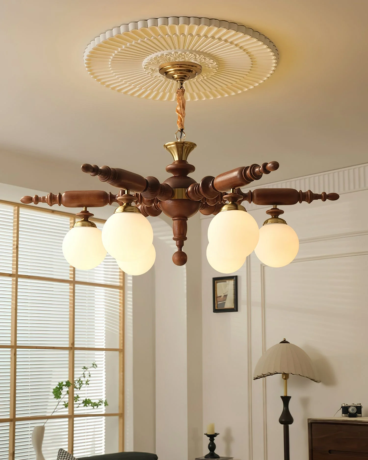 Olvenir Rustic Wood Glass Chandelier - Image 19