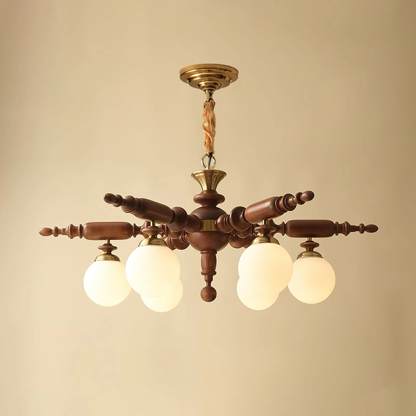 Olvenir Rustic Wood Glass Chandelier - Image 3