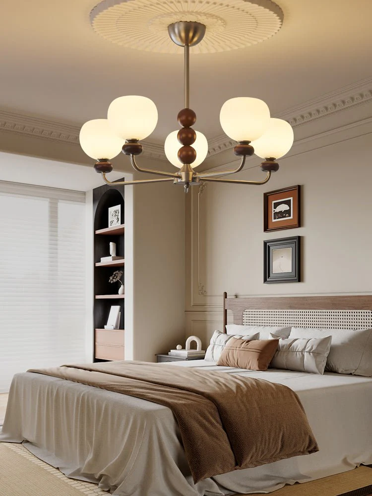 Vilorira Traditional Classic Orb Walnut Wood Glass Chandelier - Image 5
