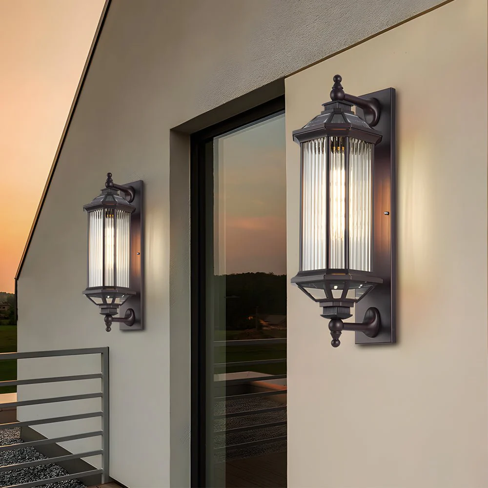 Peacemy Retro Ribbed Solar Glass Outdoor Wall Light