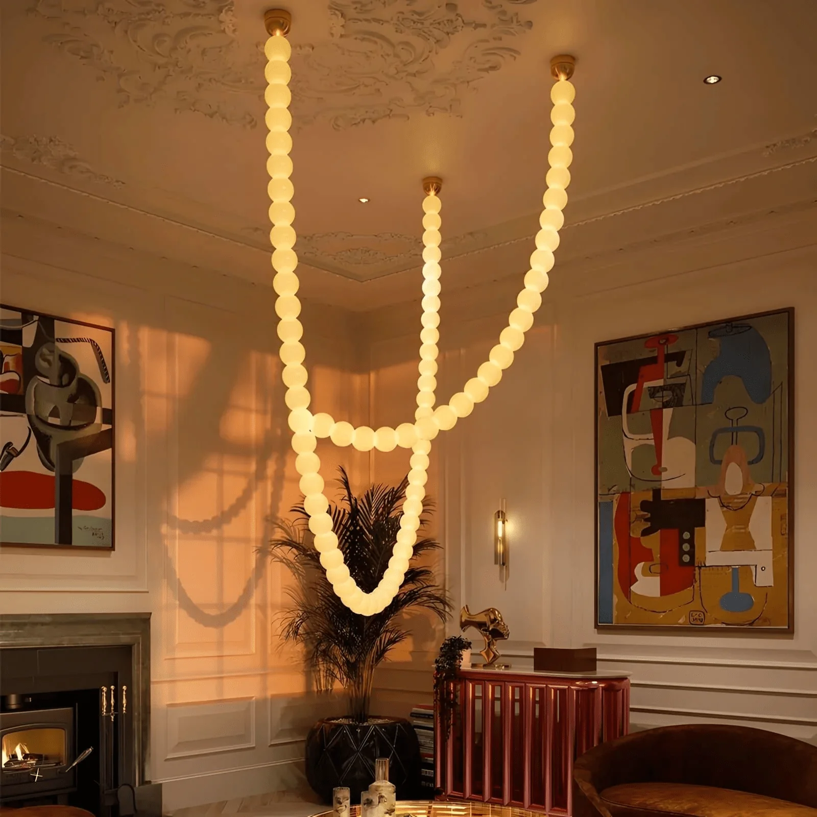 PearlCascade Glass Bead Chandelier - Image 26