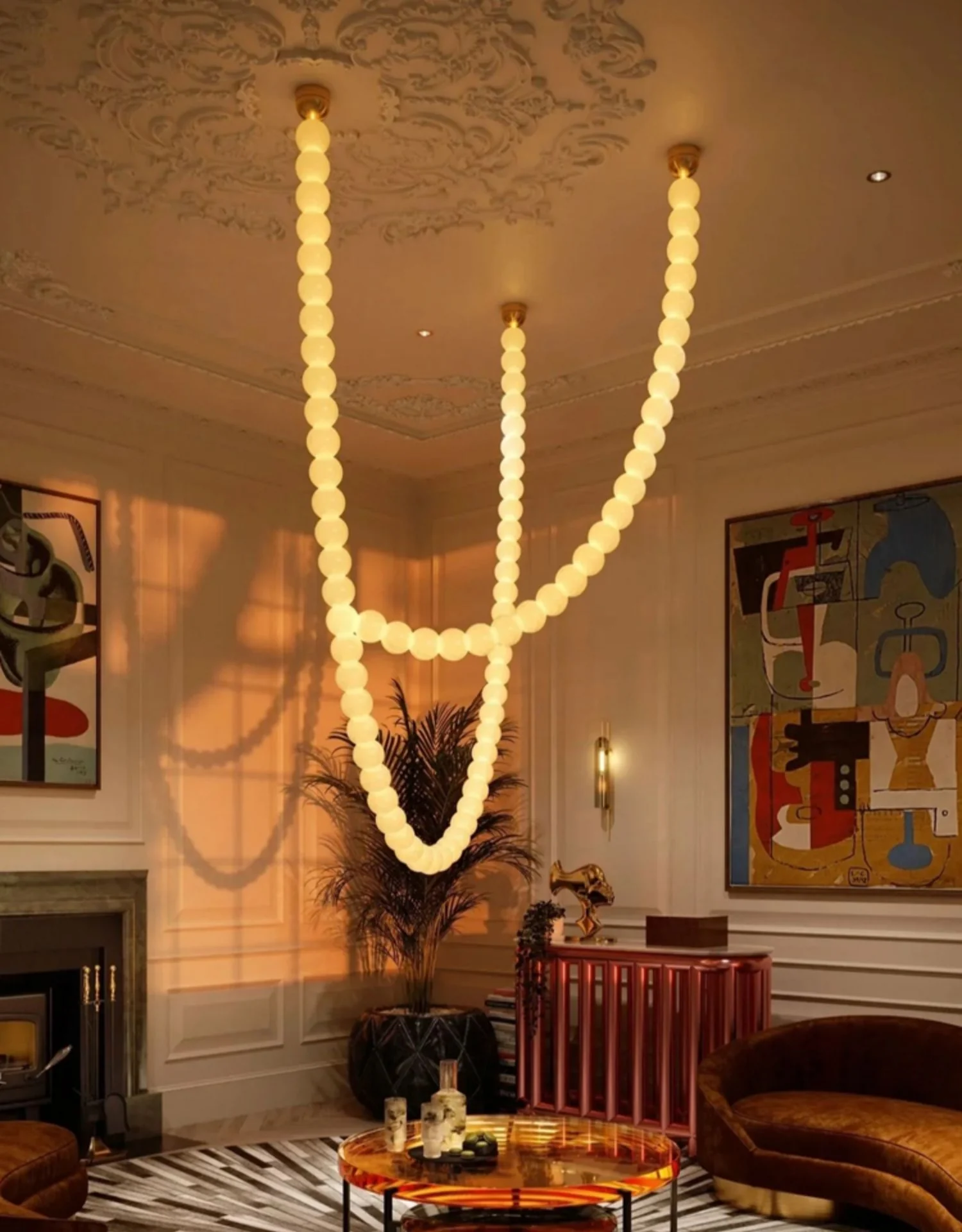 PearlCascade Glass Bead Chandelier - Image 3