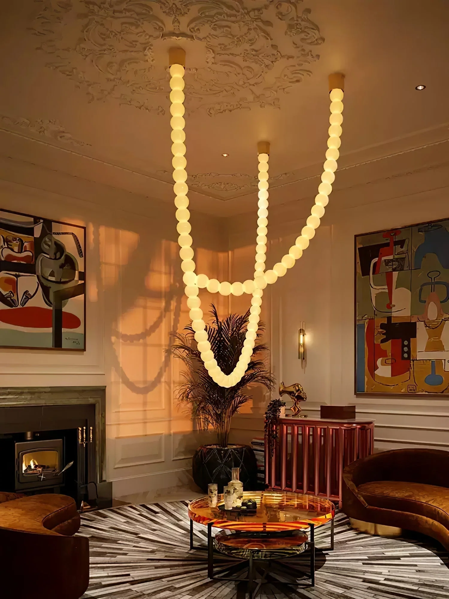 PearlCascade Glass Bead Chandelier - Image 37