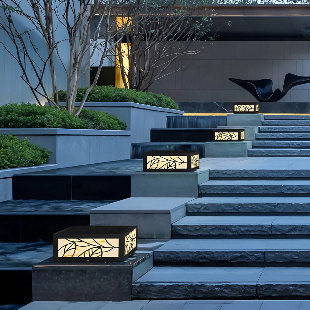 Rachel Square Modern Deck Post Marble Outdoor Pillar Light - Image 2