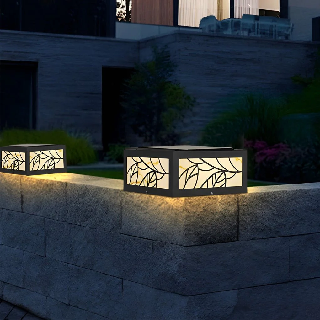 Rachel Square Modern Deck Post Marble Outdoor Pillar Light - Image 4