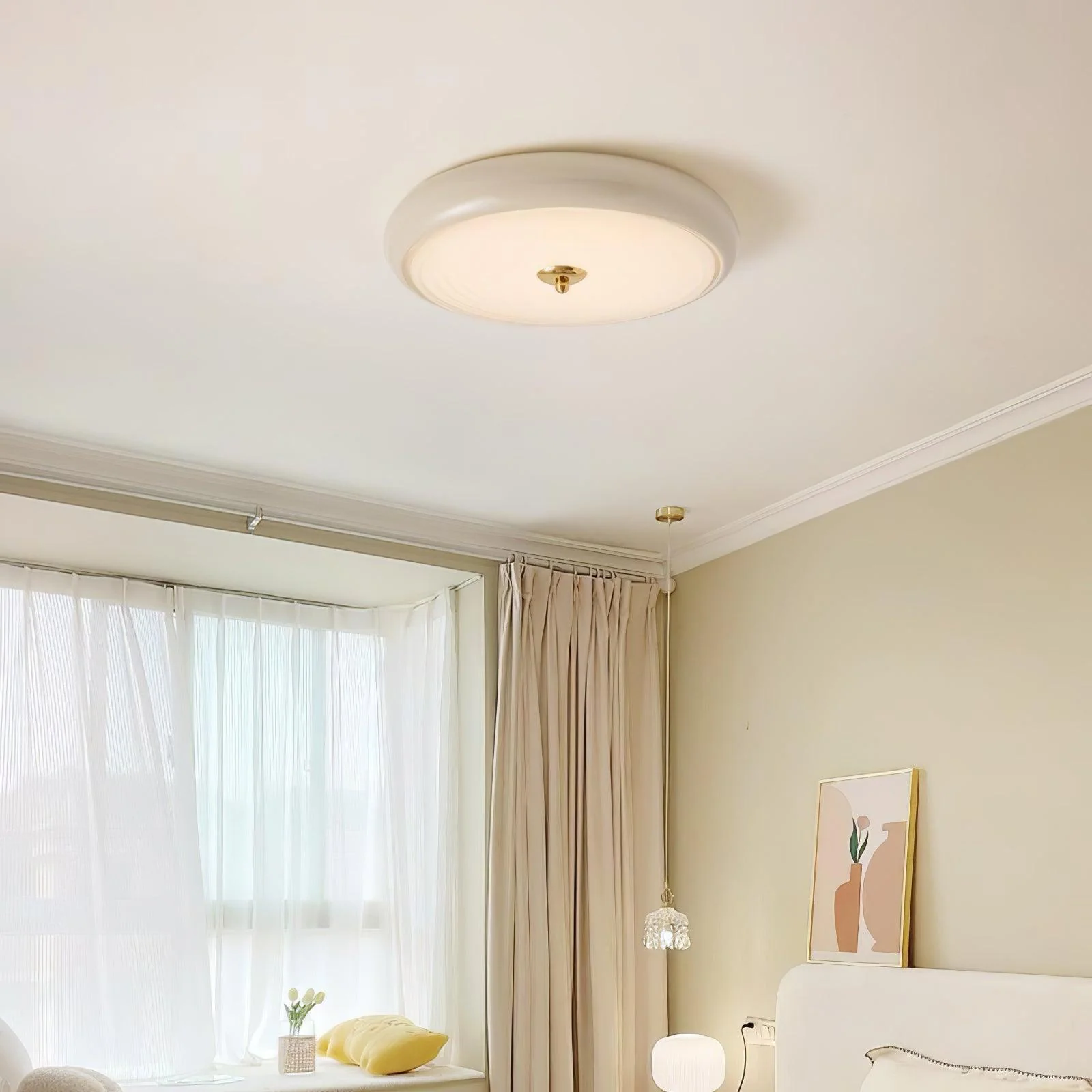 Utheara Modern Minimalist Ripple Cream Glass Ceiling Lamp - Image 2