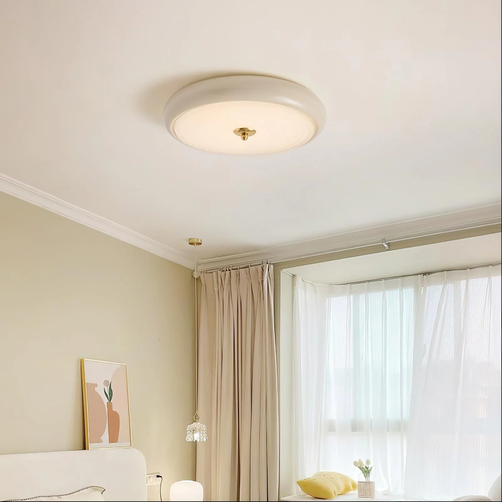 Utheara Modern Minimalist Ripple Cream Glass Ceiling Lamp - Image 6