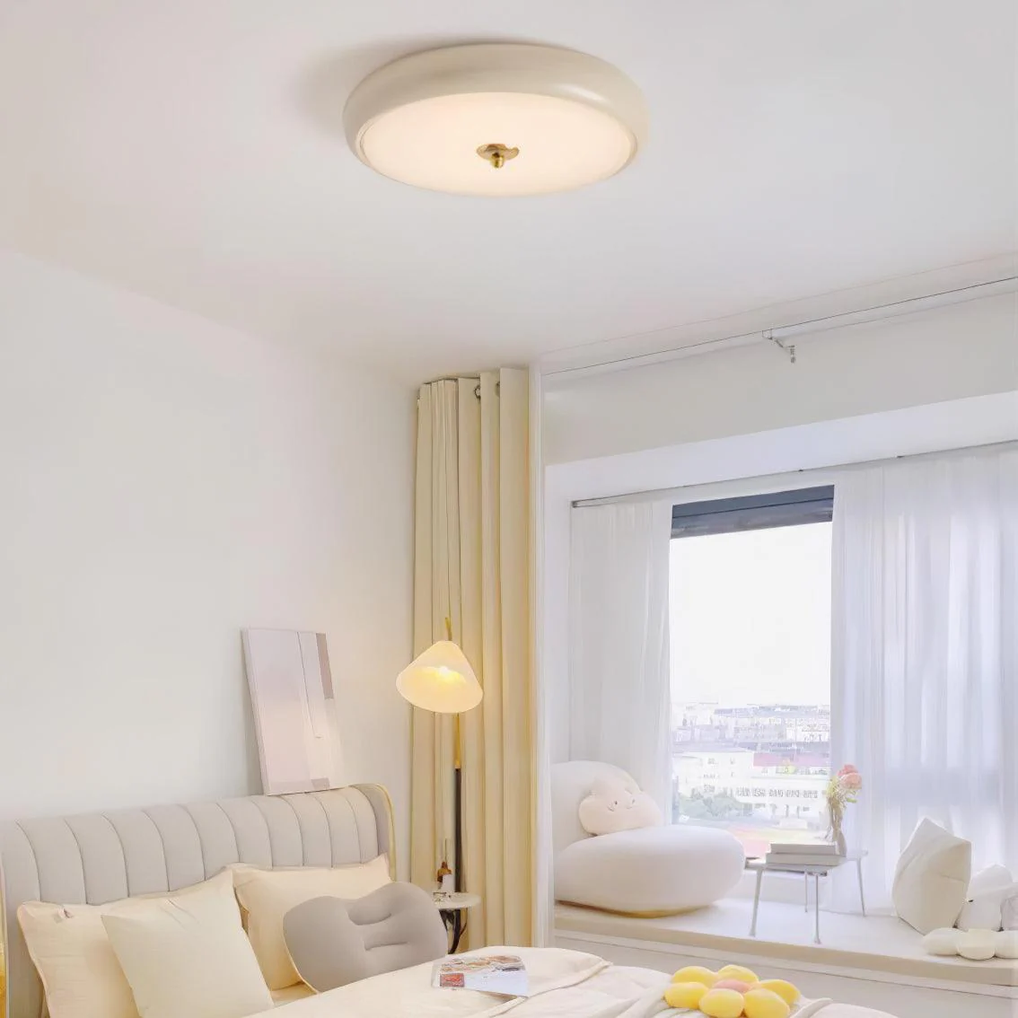 Utheara Modern Minimalist Ripple Cream Glass Ceiling Lamp - Image 9