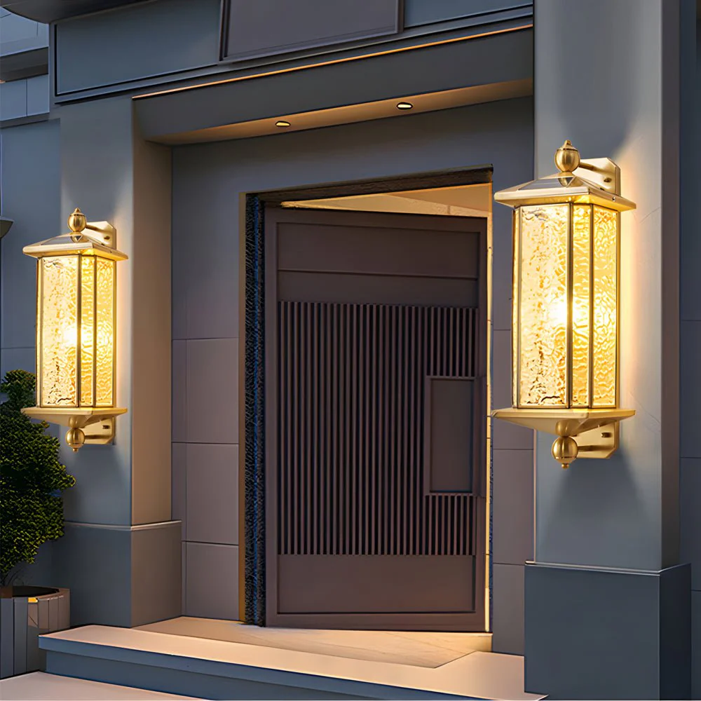 Rosalind Elegant Brass Glass Copper Outdoor Wall Light - Image 2