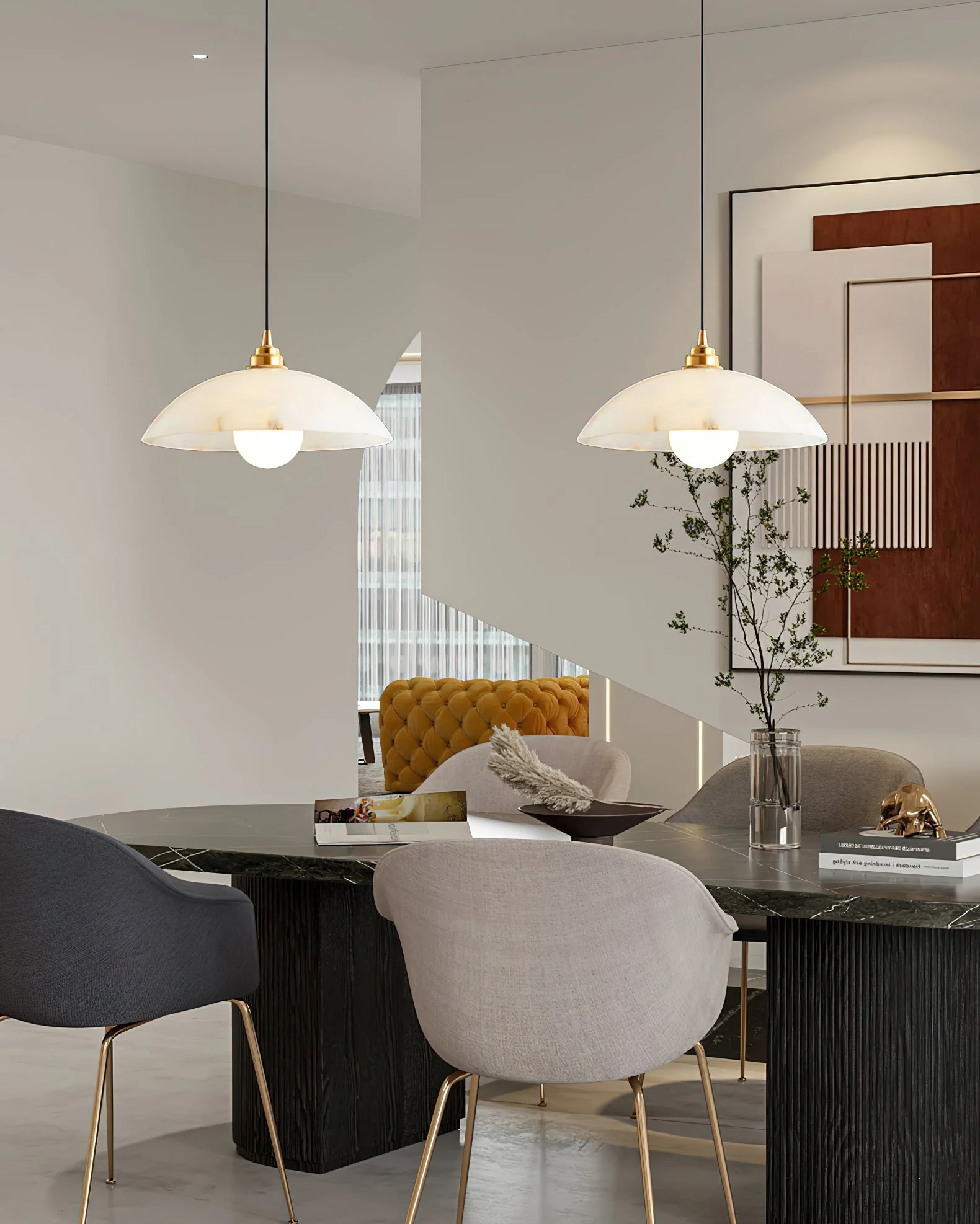Rovyn Modern Alabaster Brass Pendant Light - Image 12