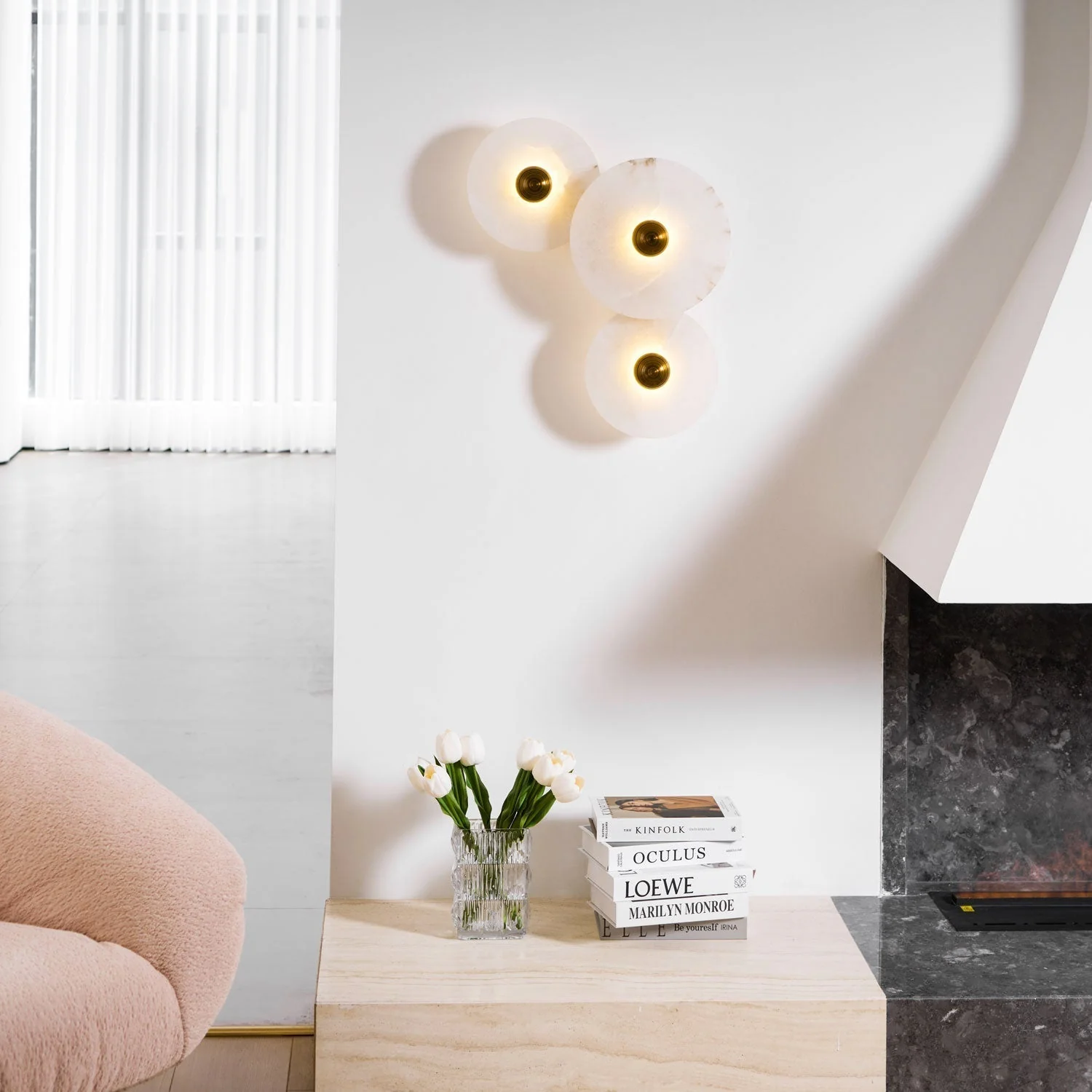 Selene Minimalist Alabaster Ceiling Light - Image 71