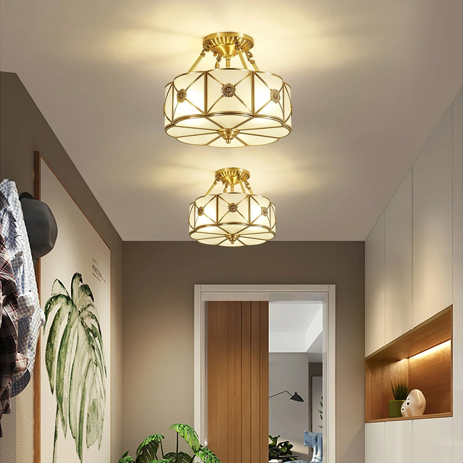 Solara Ceiling Lamp Brass Scalloped Frosted Classic - Image 11
