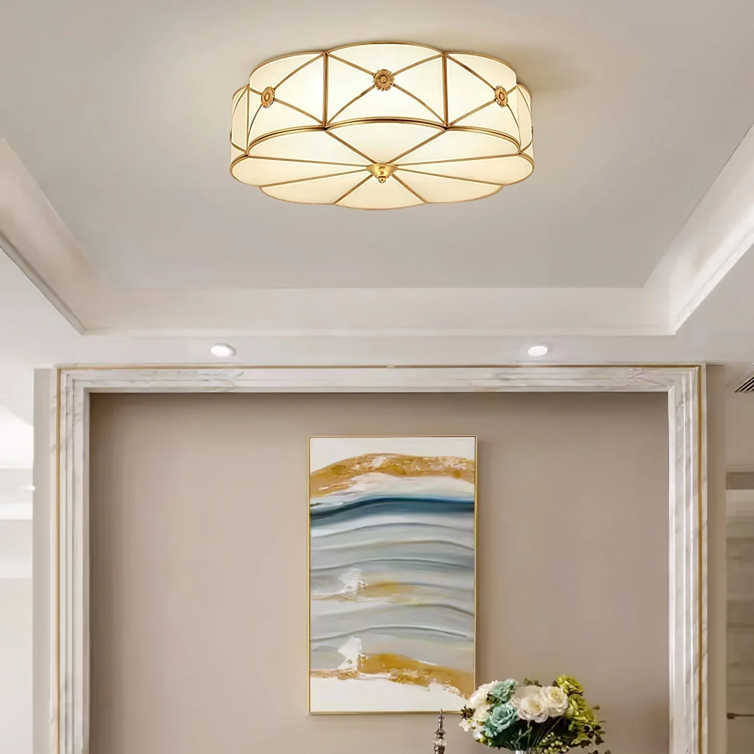 Solara Ceiling Lamp Brass Scalloped Frosted Classic - Image 12