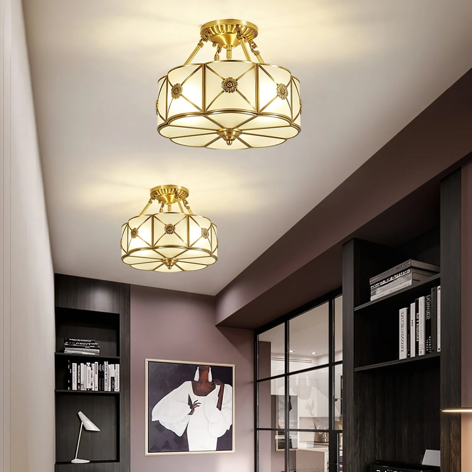 Solara Ceiling Lamp Brass Scalloped Frosted Classic - Image 15