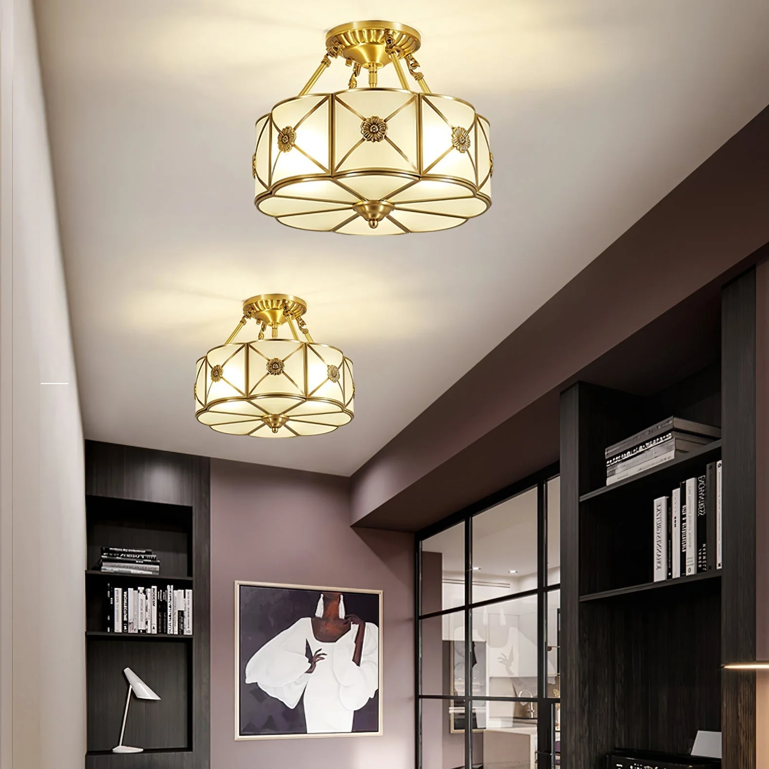 Solara Ceiling Lamp Brass Scalloped Frosted Classic - Image 18