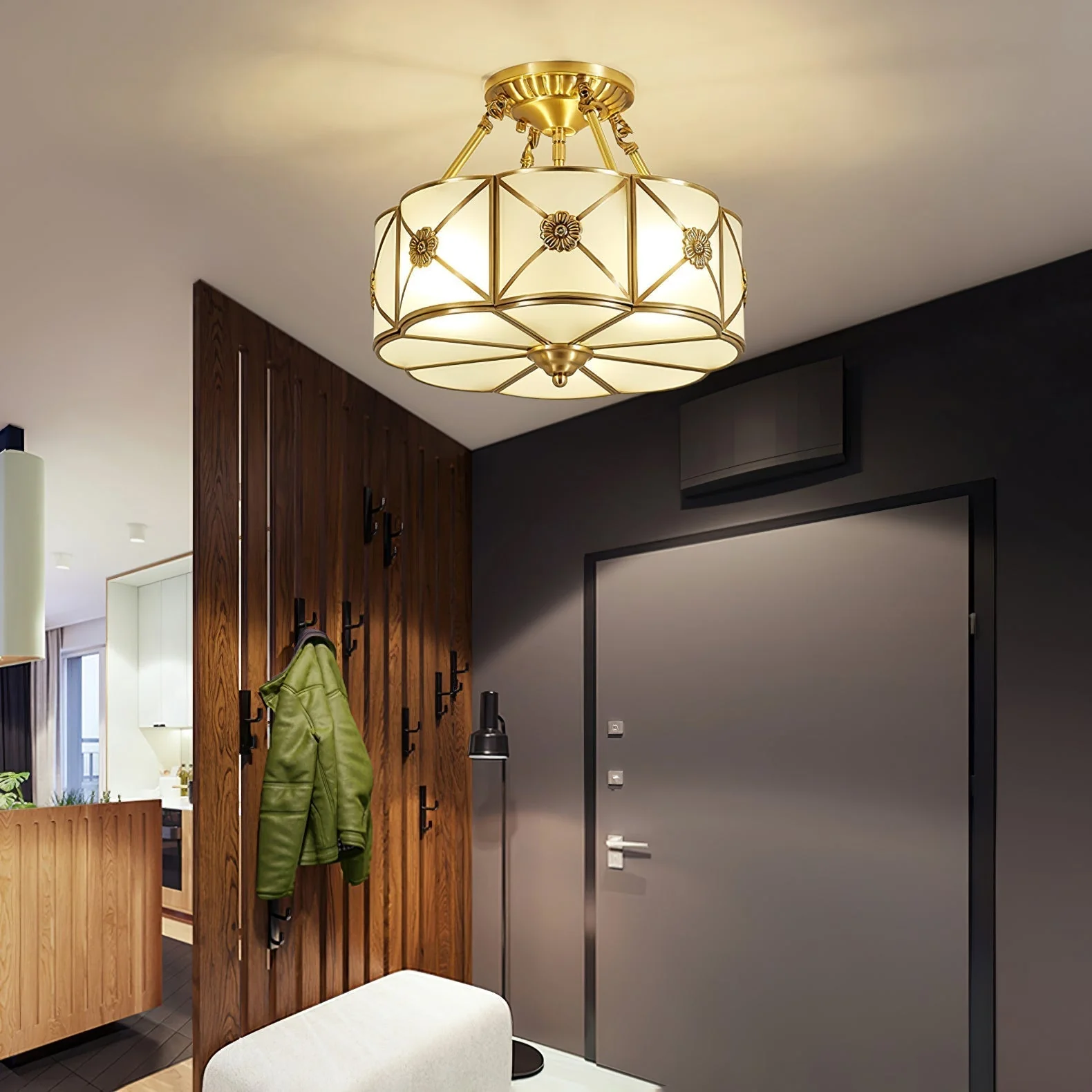 Solara Ceiling Lamp Brass Scalloped Frosted Classic - Image 19