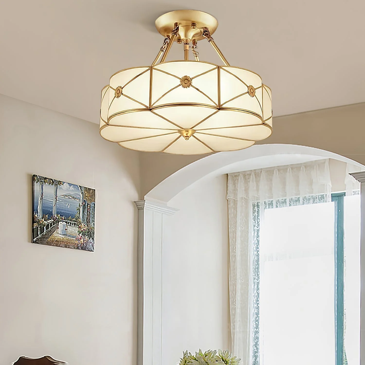 Solara Ceiling Lamp Brass Scalloped Frosted Classic - Image 20